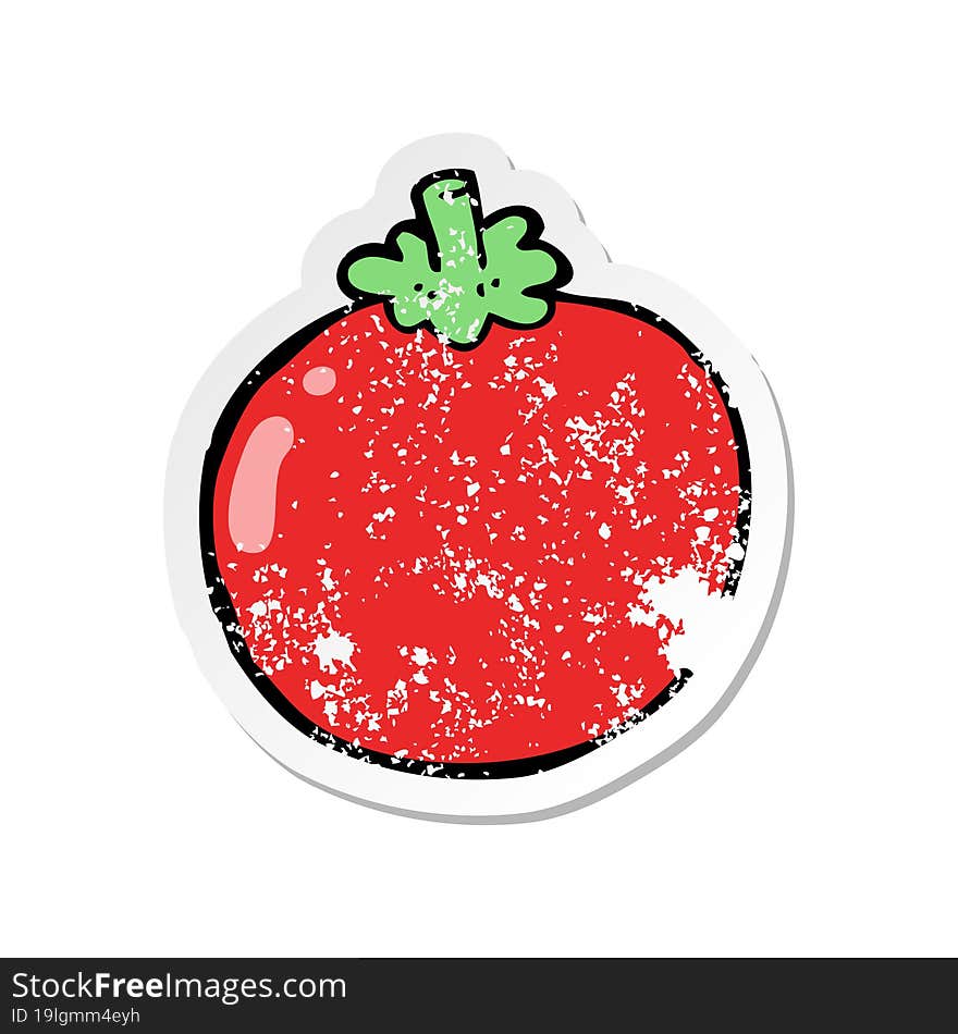 distressed sticker of a cartoon tomato