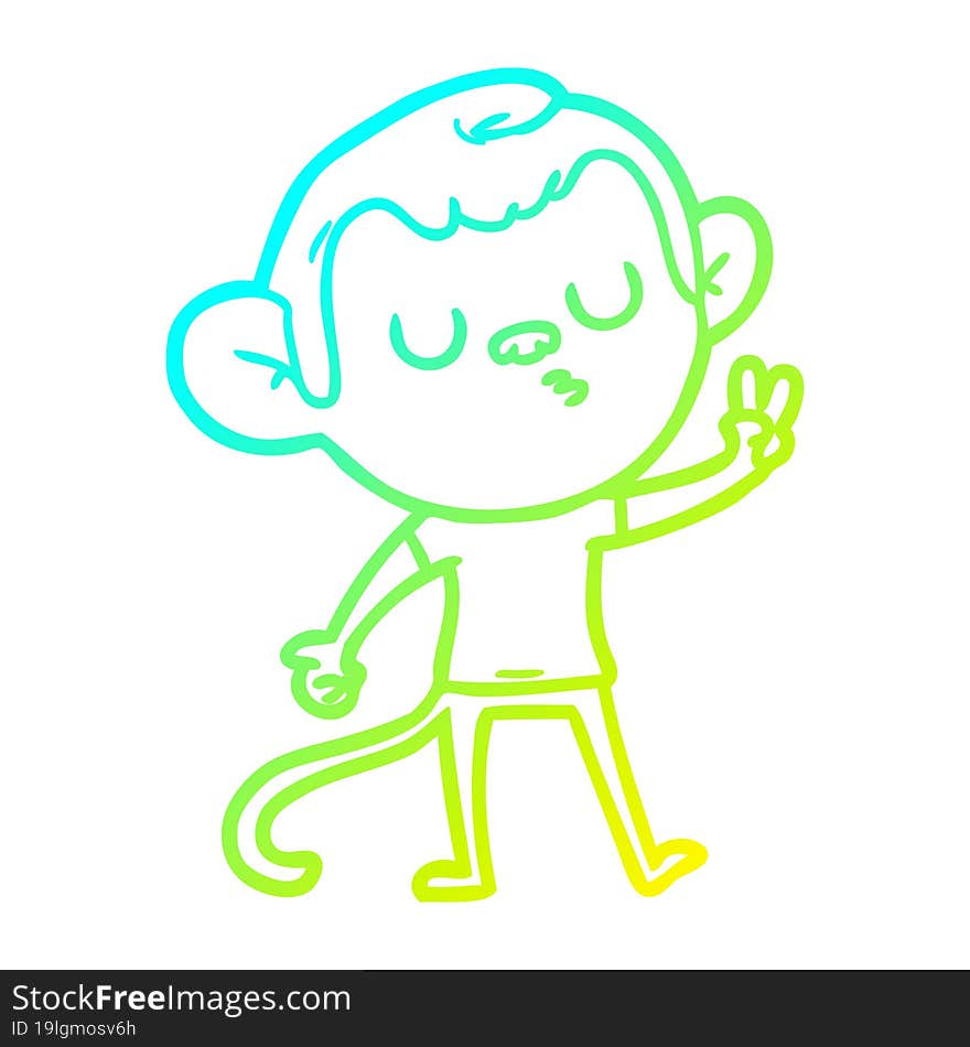 cold gradient line drawing of a cartoon monkey