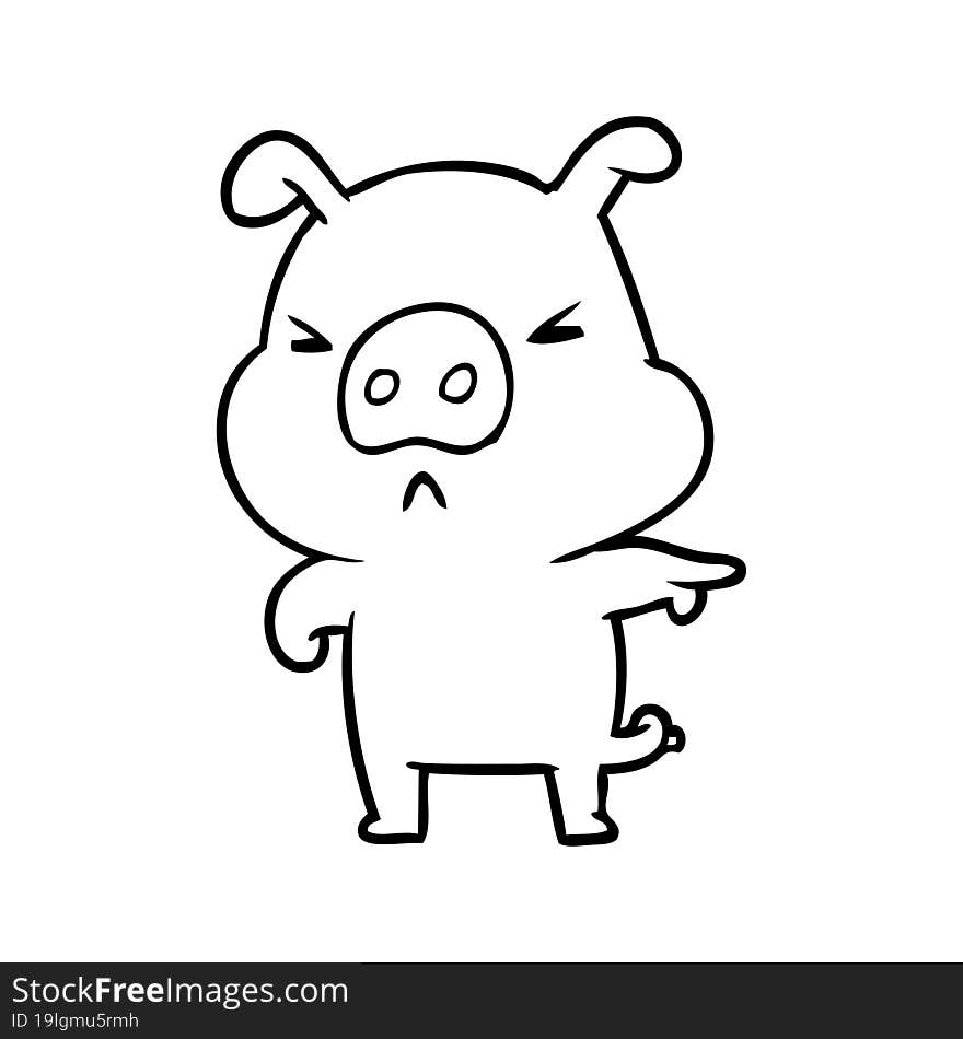 line drawing of a angry pig pointing. line drawing of a angry pig pointing