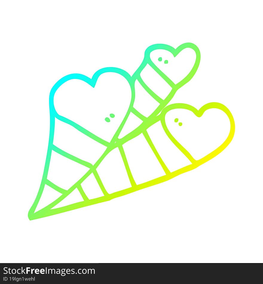 Cold Gradient Line Drawing Cartoon Love Hearts