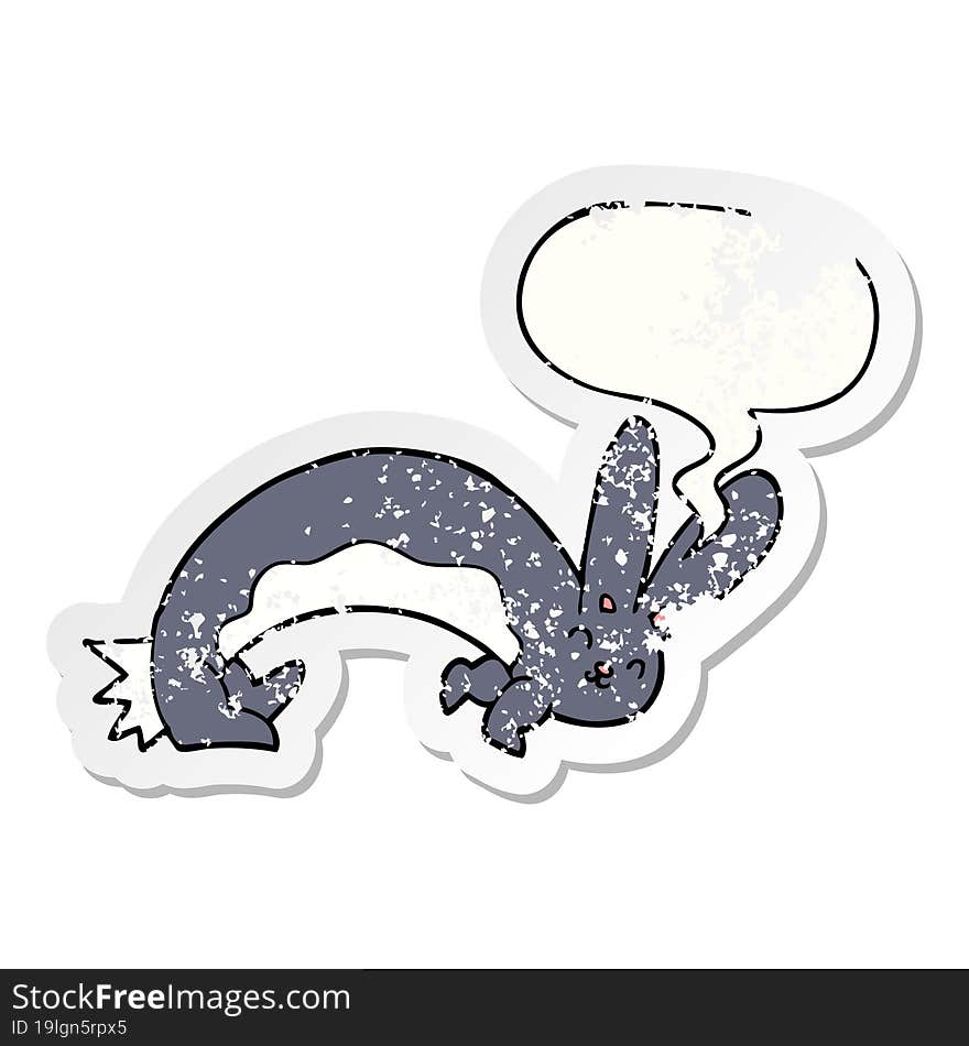 funny cartoon rabbit and speech bubble distressed sticker