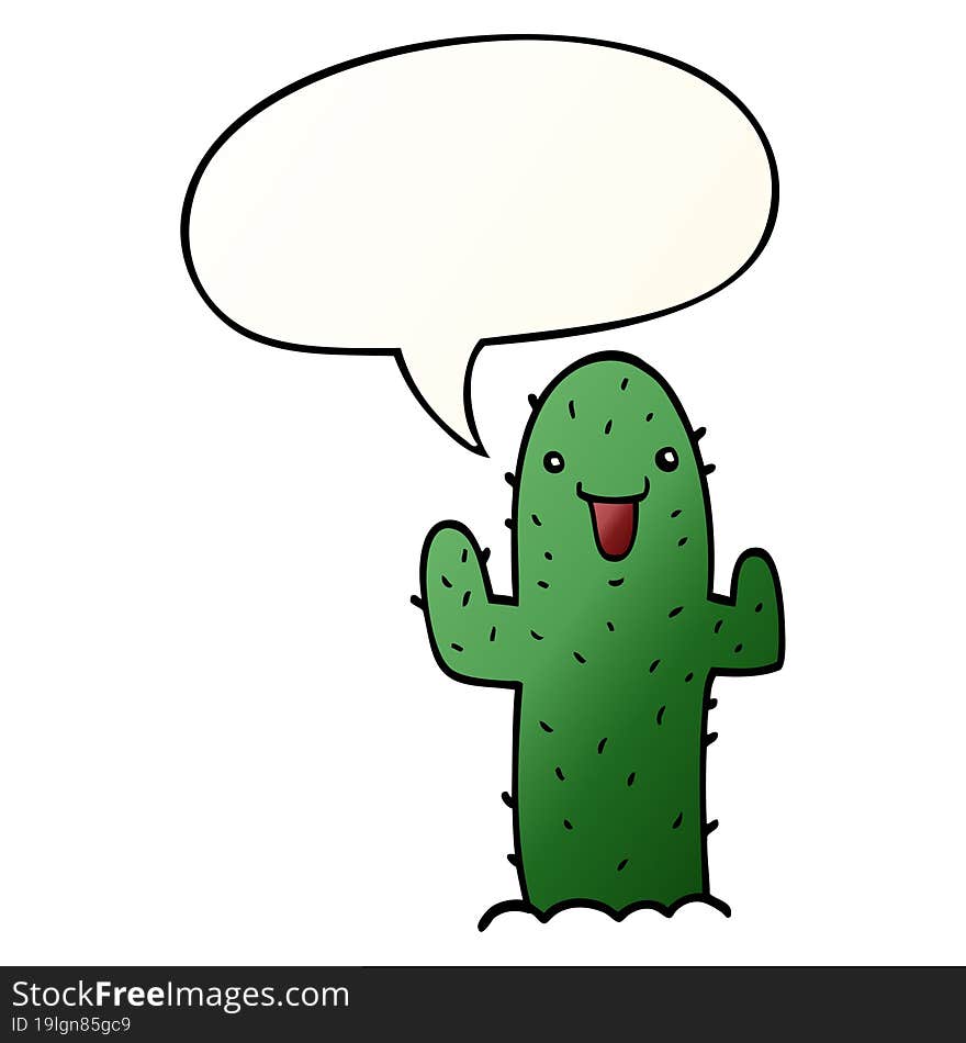 cartoon cactus and speech bubble in smooth gradient style