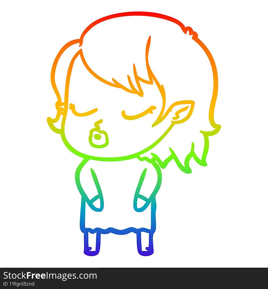 rainbow gradient line drawing cute cartoon vampire girl