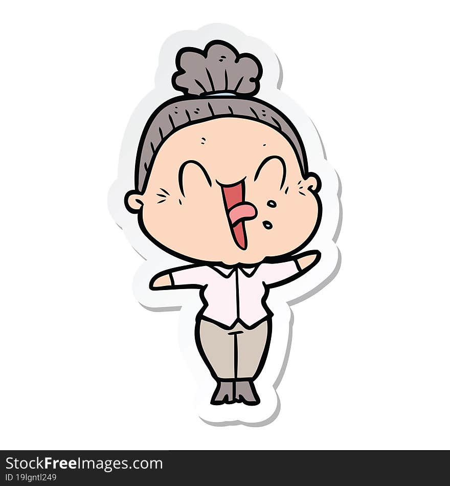 sticker of a cartoon happy old woman