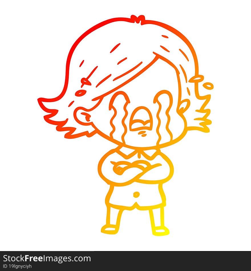 warm gradient line drawing of a cartoon woman crying