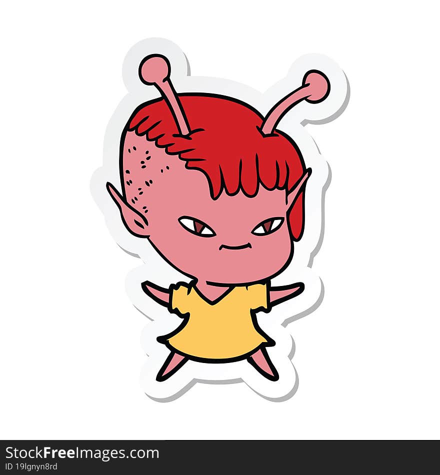 sticker of a cute cartoon alien girl