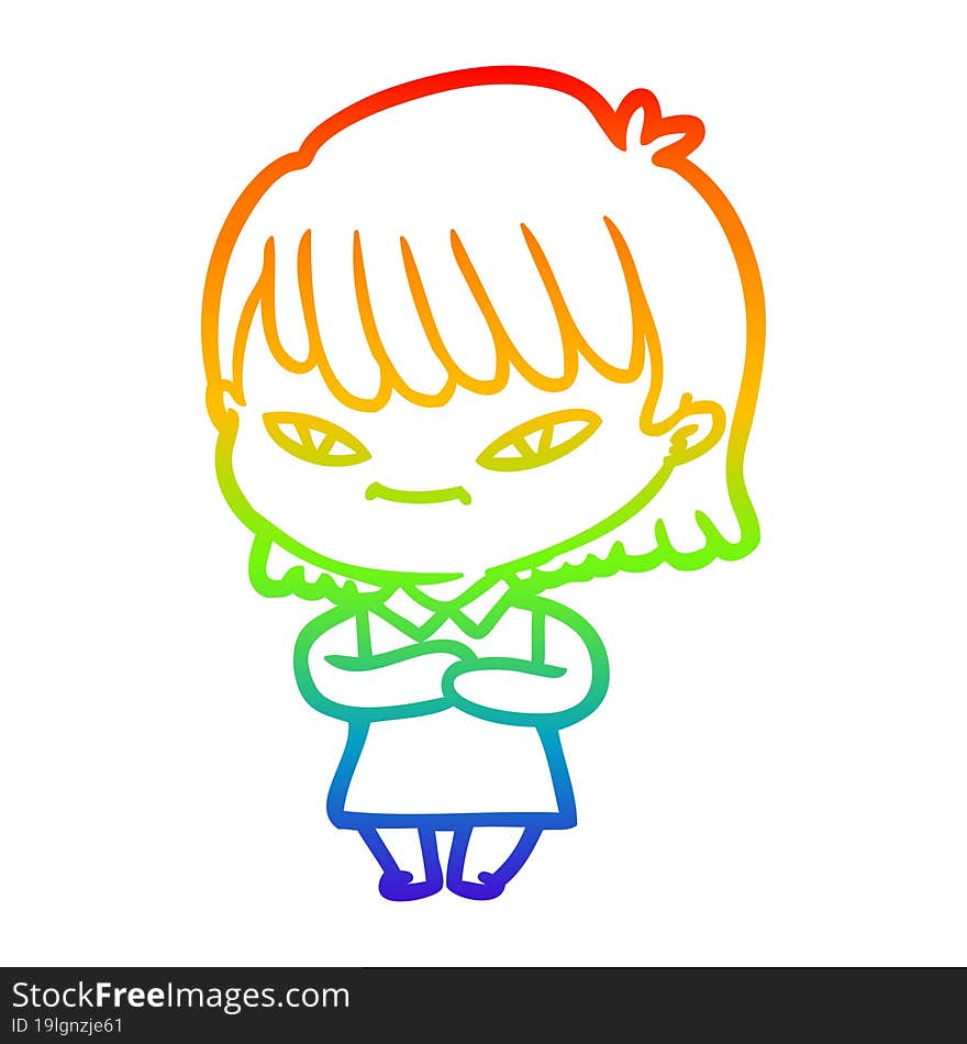 rainbow gradient line drawing of a cartoon woman