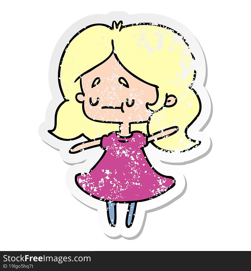 distressed sticker cartoon illustration of a cute kawaii girl. distressed sticker cartoon illustration of a cute kawaii girl