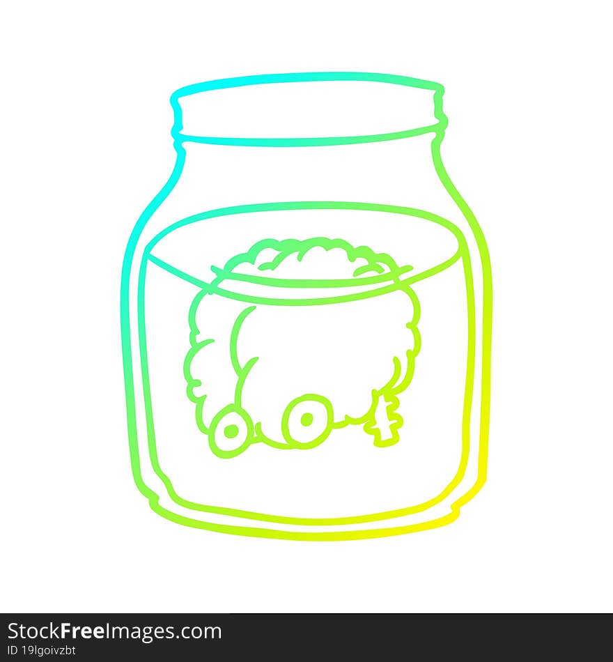 cold gradient line drawing of a spooky brain floating in jar