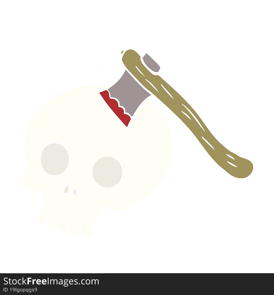 flat color style cartoon axe in skull