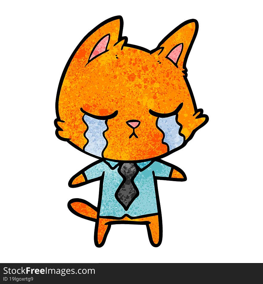 crying cartoon office worker cat. crying cartoon office worker cat