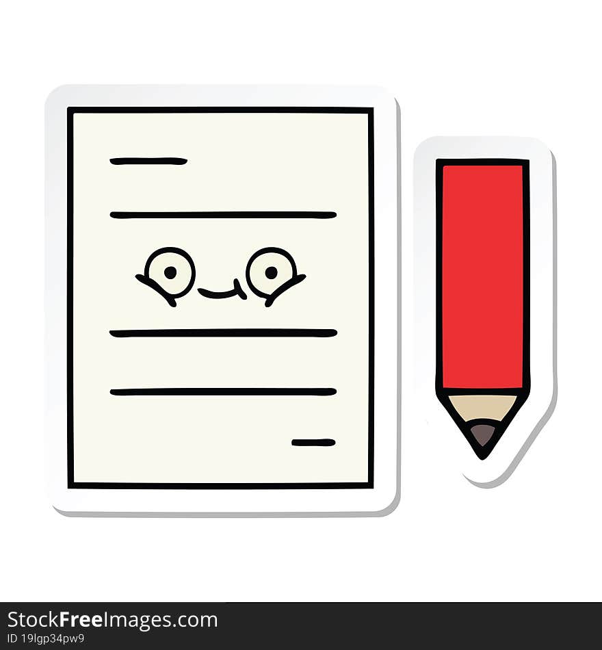 Sticker Of A Cute Cartoon Test Paper