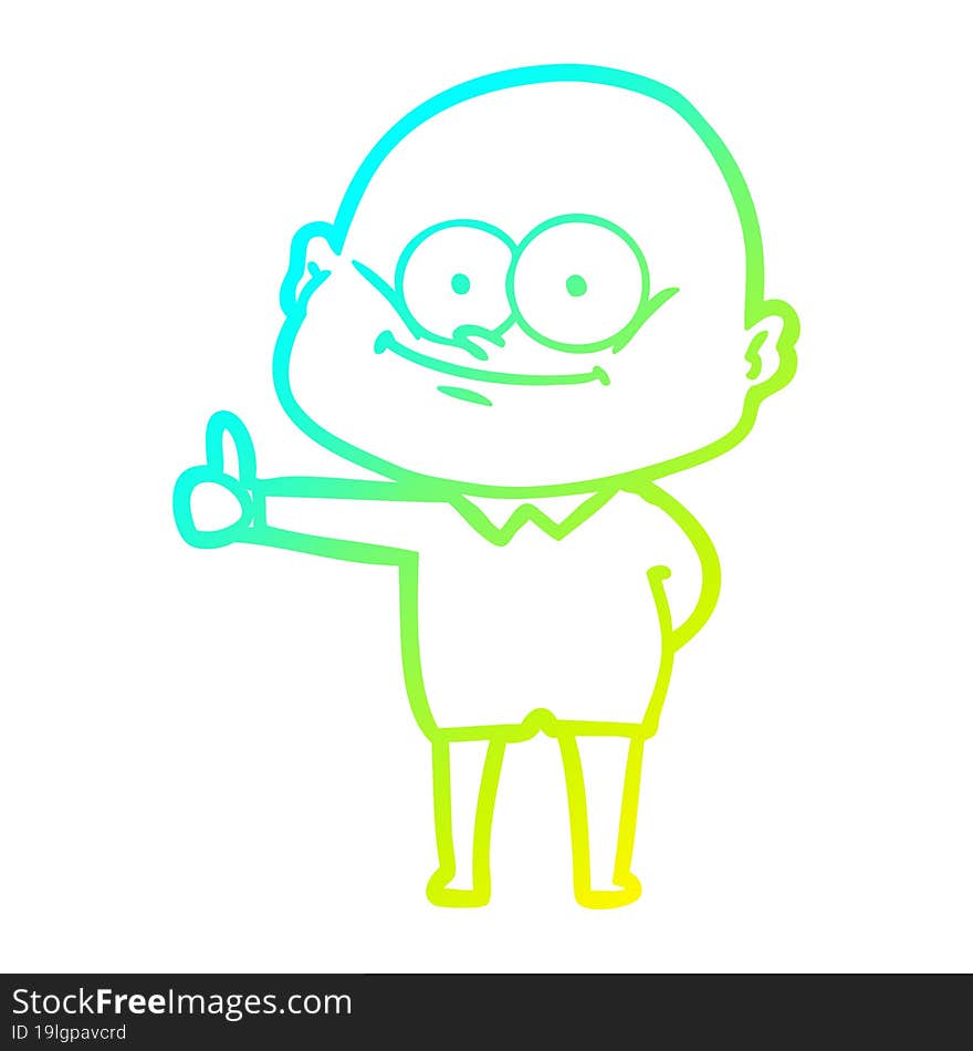 cold gradient line drawing of a cartoon bald man staring