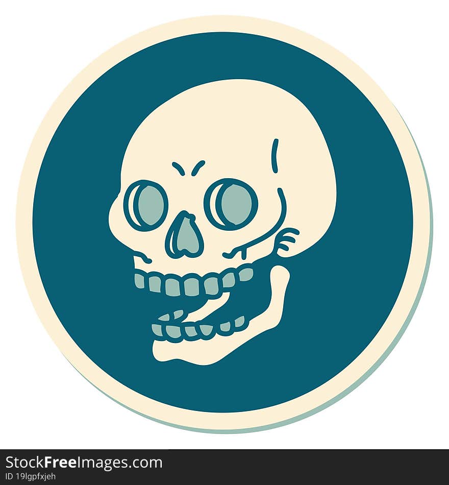 sticker of tattoo in traditional style of a skull. sticker of tattoo in traditional style of a skull