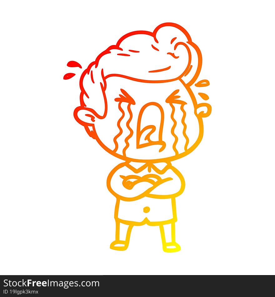 warm gradient line drawing of a cartoon crying man