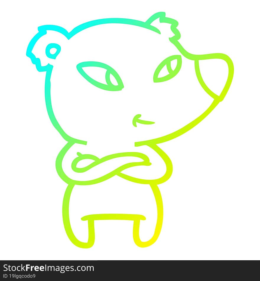 cold gradient line drawing of a cute cartoon bear with crossed arms