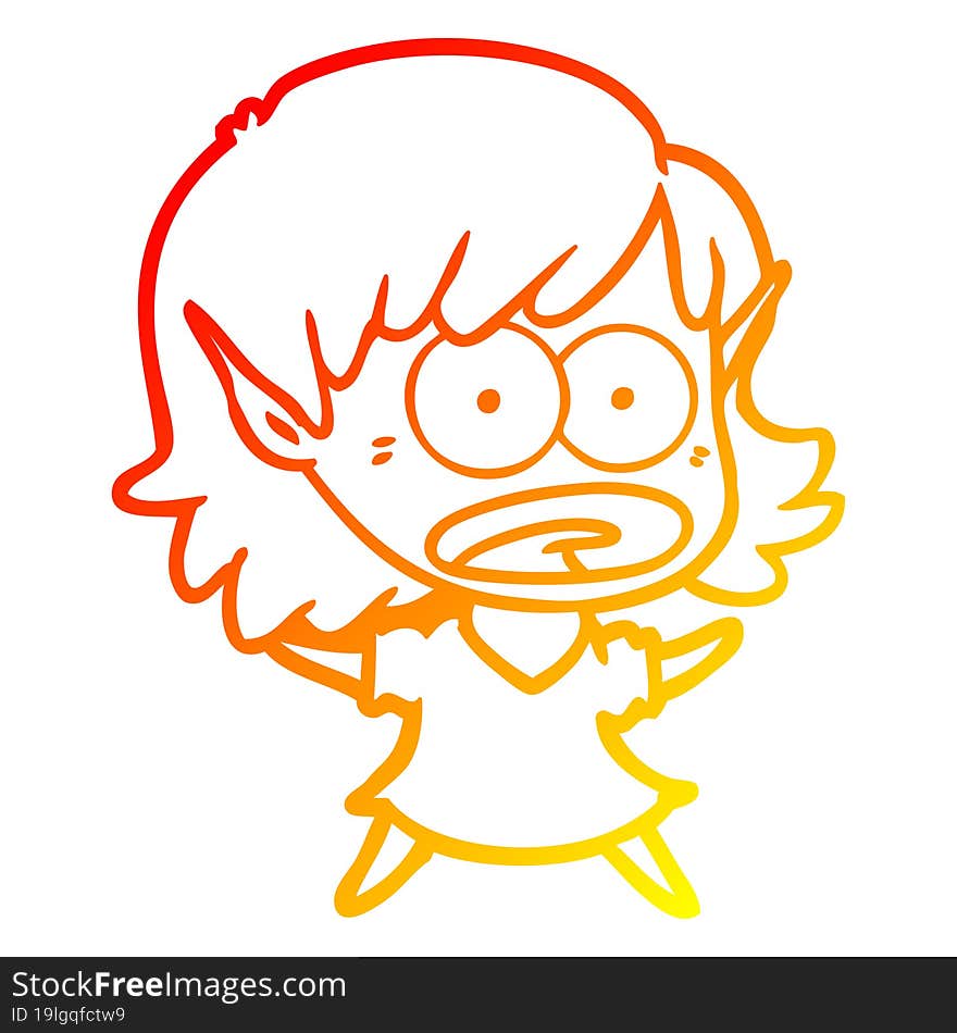 Warm Gradient Line Drawing Cartoon Shocked Elf Girl