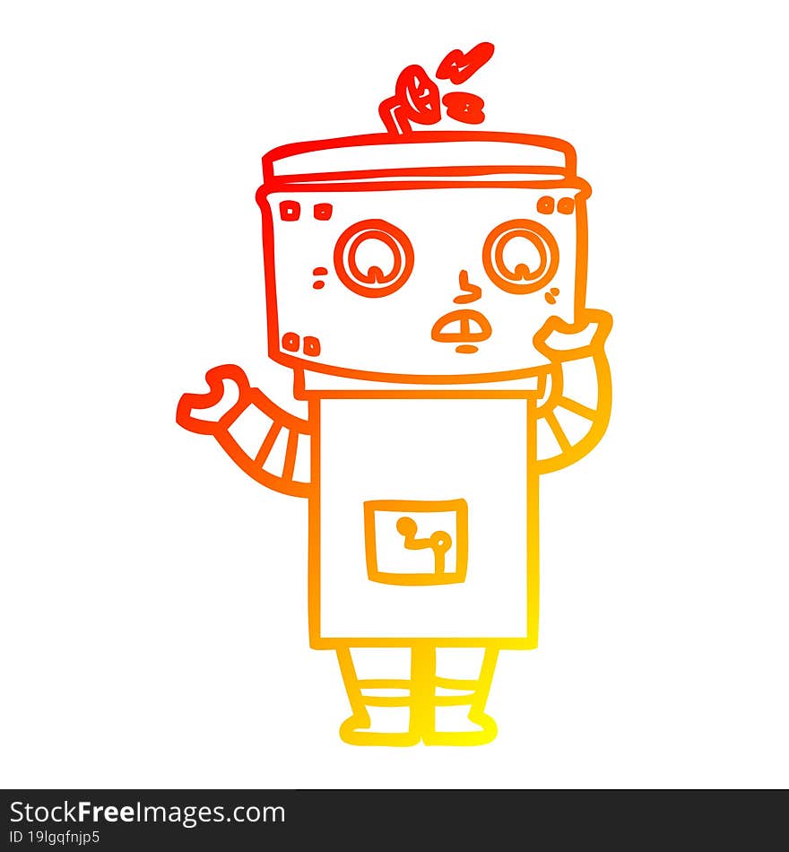 warm gradient line drawing of a cartoon robot