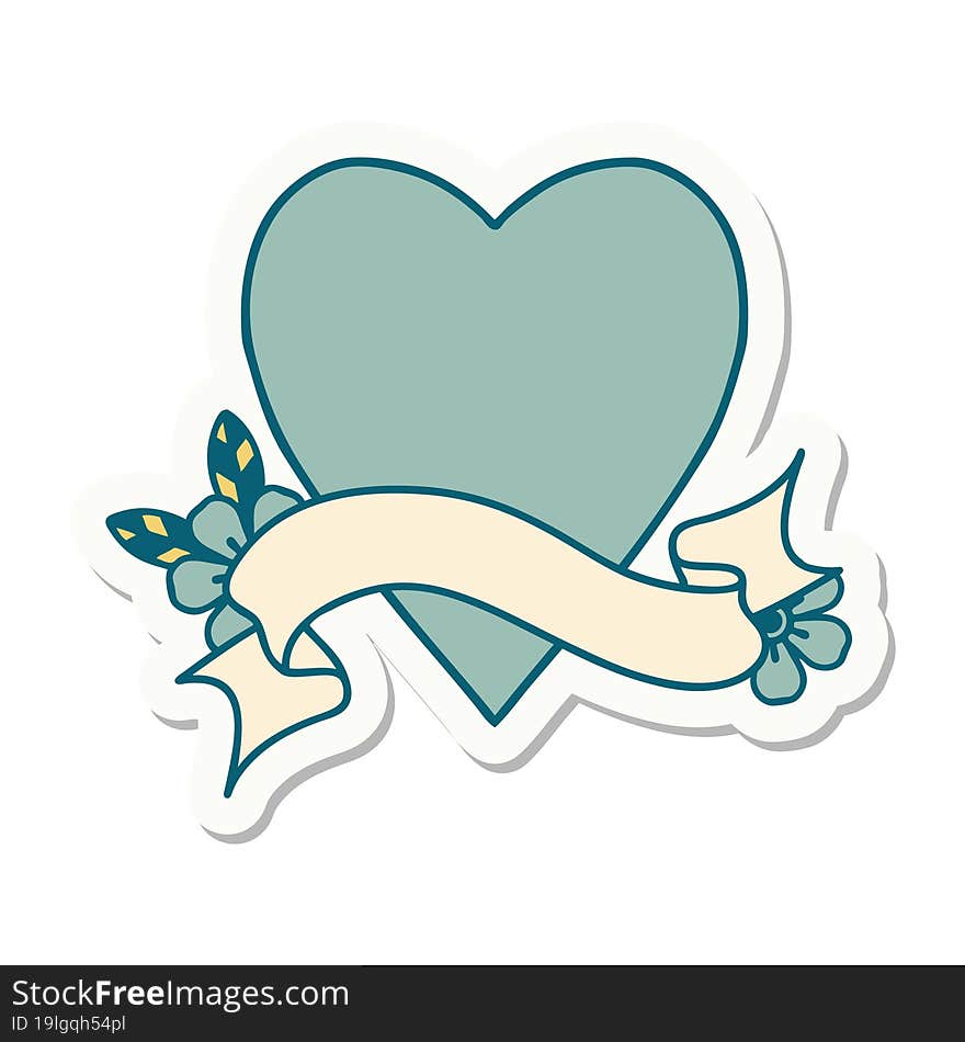 tattoo style sticker with banner of a heart