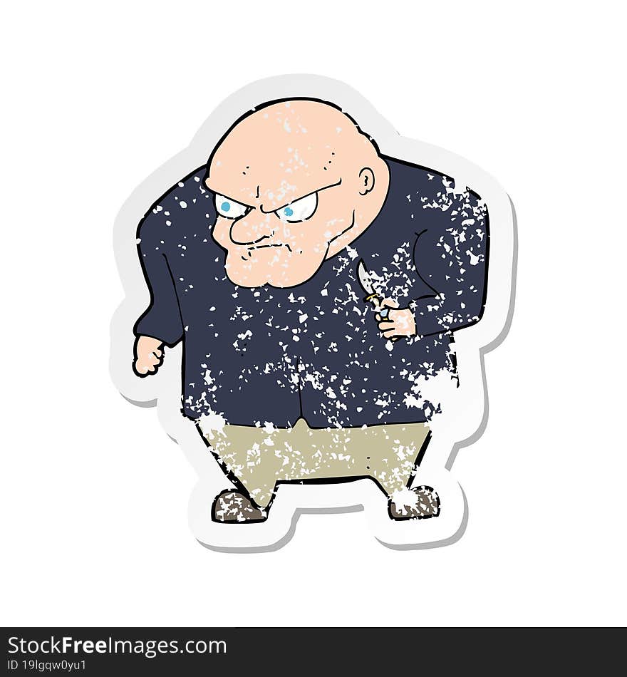 Retro Distressed Sticker Of A Cartoon Evil Man