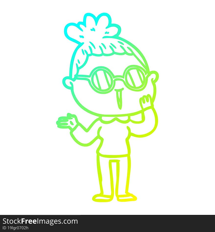 cold gradient line drawing cartoon surprised woman wearing spectacles