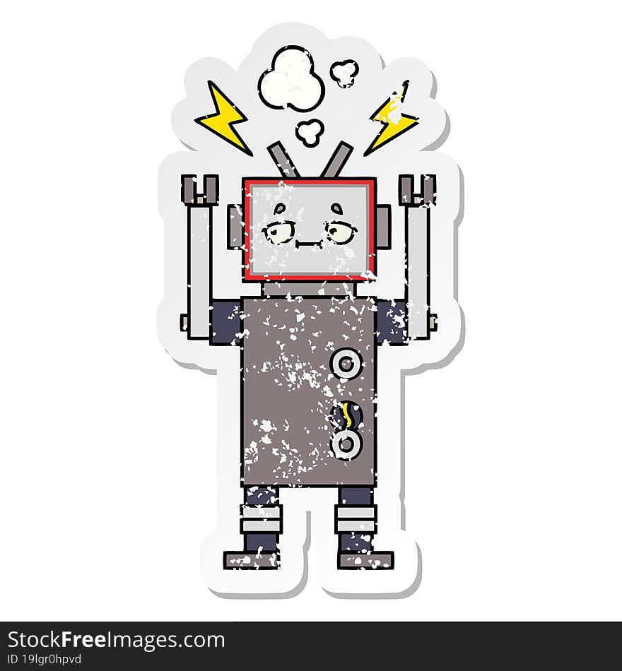 distressed sticker of a cute cartoon robot