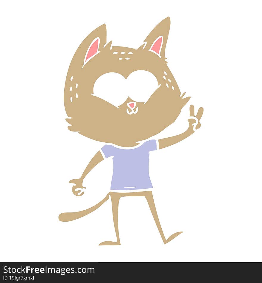 flat color style cartoon cat giving peace sign