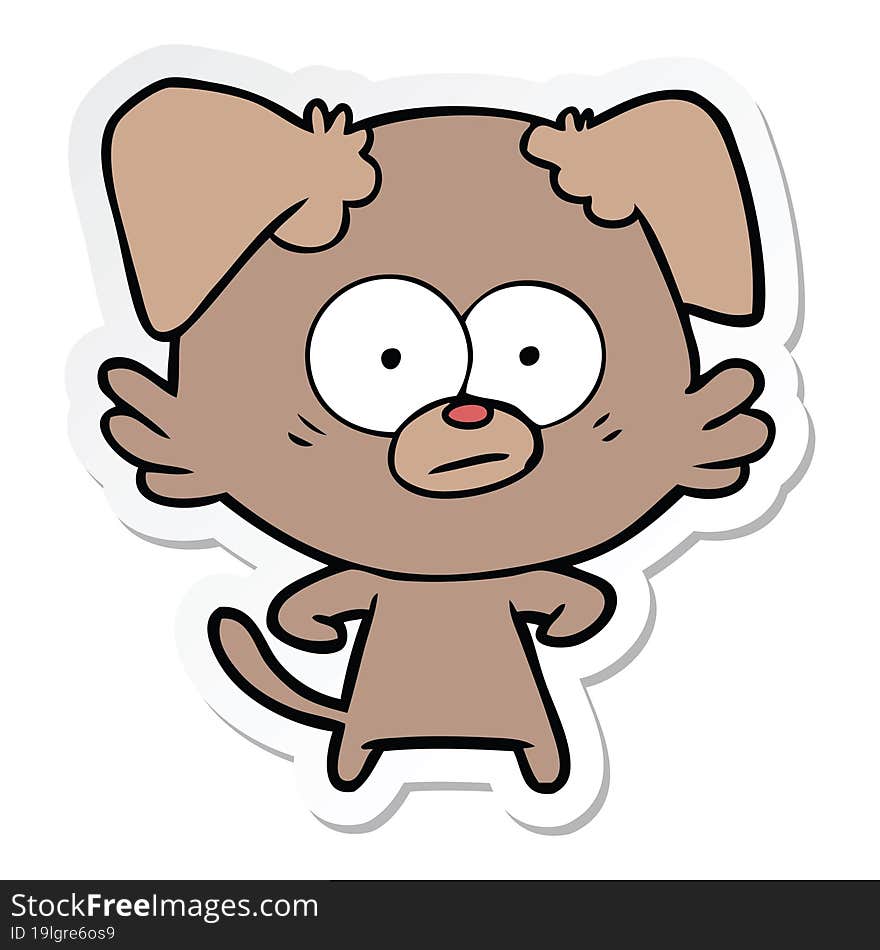 sticker of a nervous dog cartoon