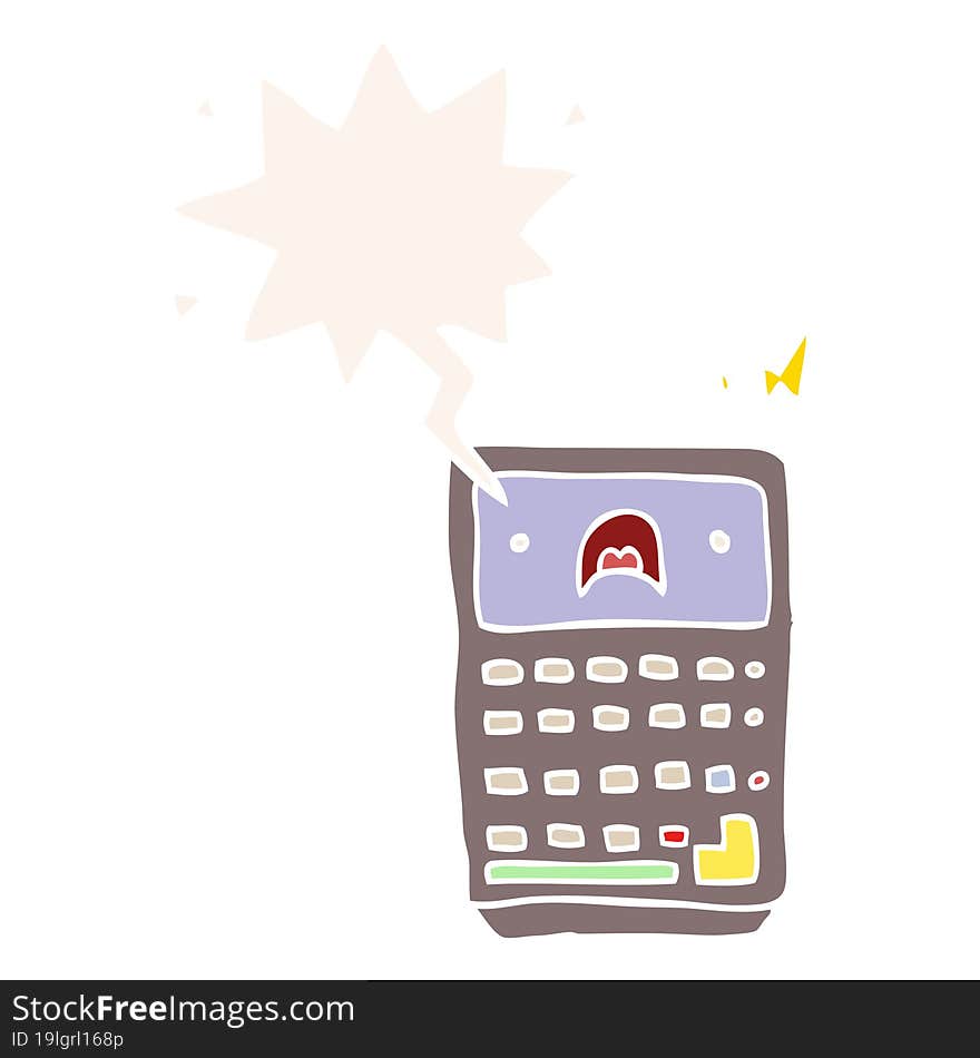 cartoon calculator and speech bubble in retro style