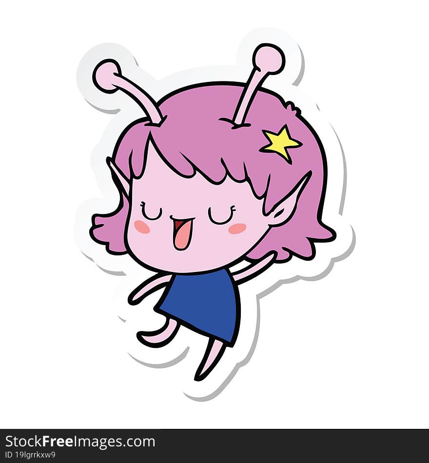 sticker of a happy alien girl cartoon laughing