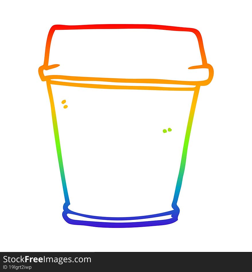 rainbow gradient line drawing of a cartoon take out coffee