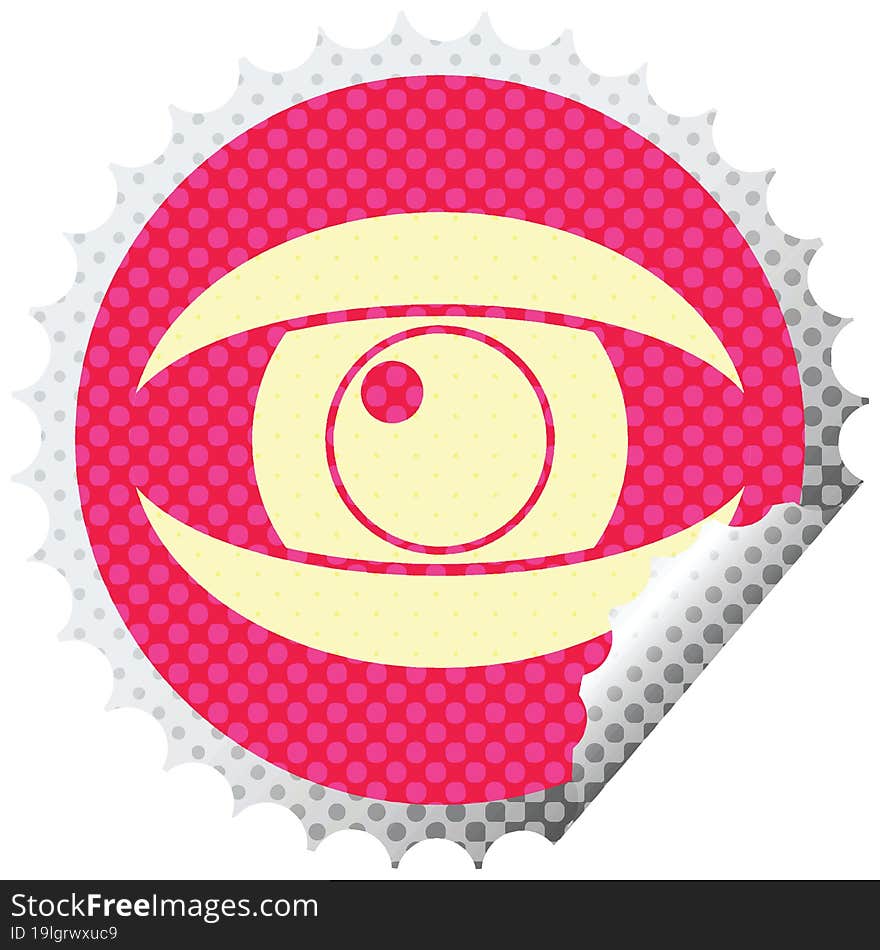 staring eye graphic vector circular peeling sticker. staring eye graphic vector circular peeling sticker