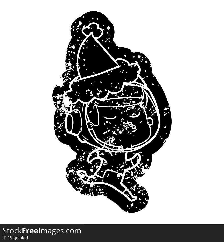 Cartoon Distressed Icon Of A Confident Astronaut Wearing Santa Hat