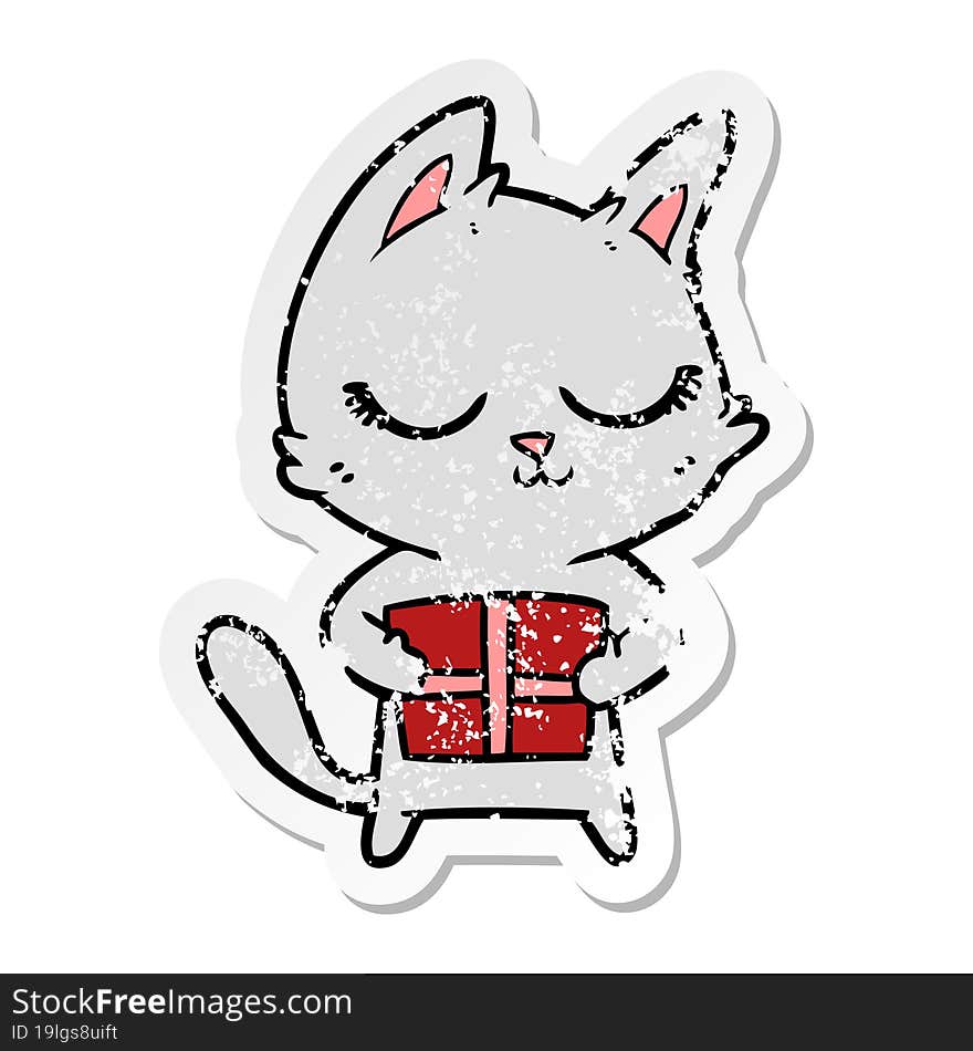 Distressed Sticker Of A Calm Cartoon Cat