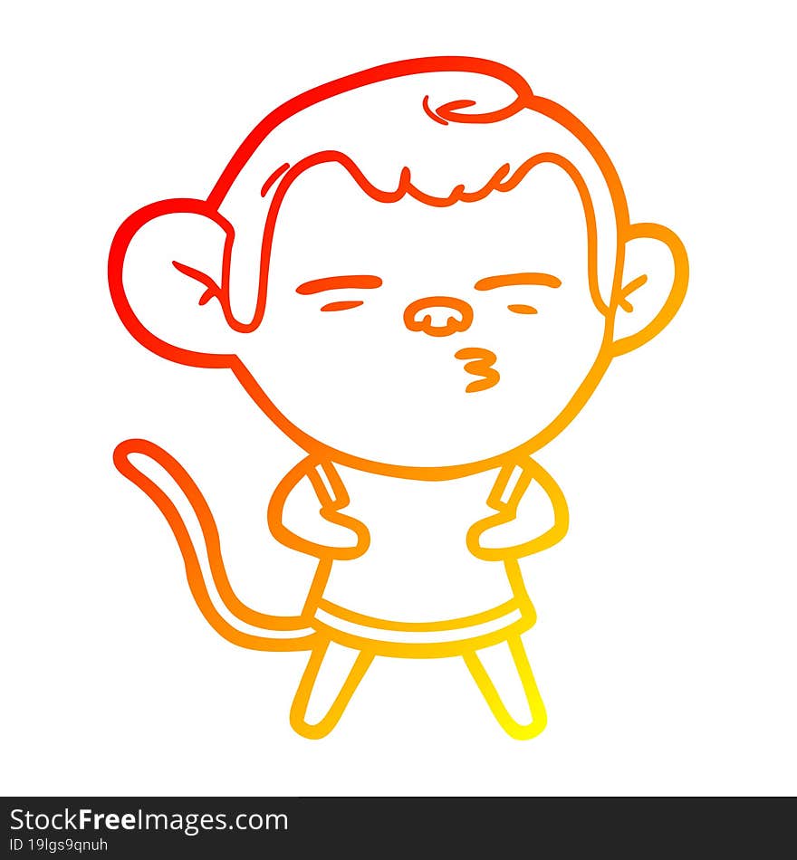 warm gradient line drawing cartoon suspicious monkey