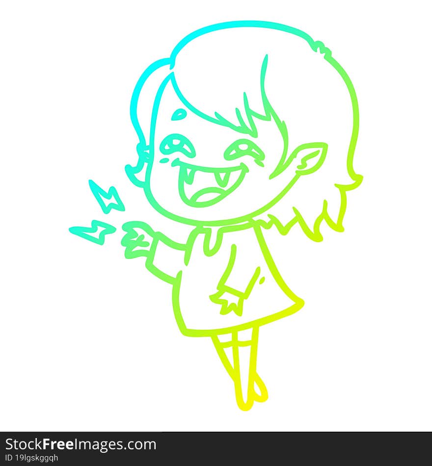 cold gradient line drawing of a cartoon laughing vampire girl