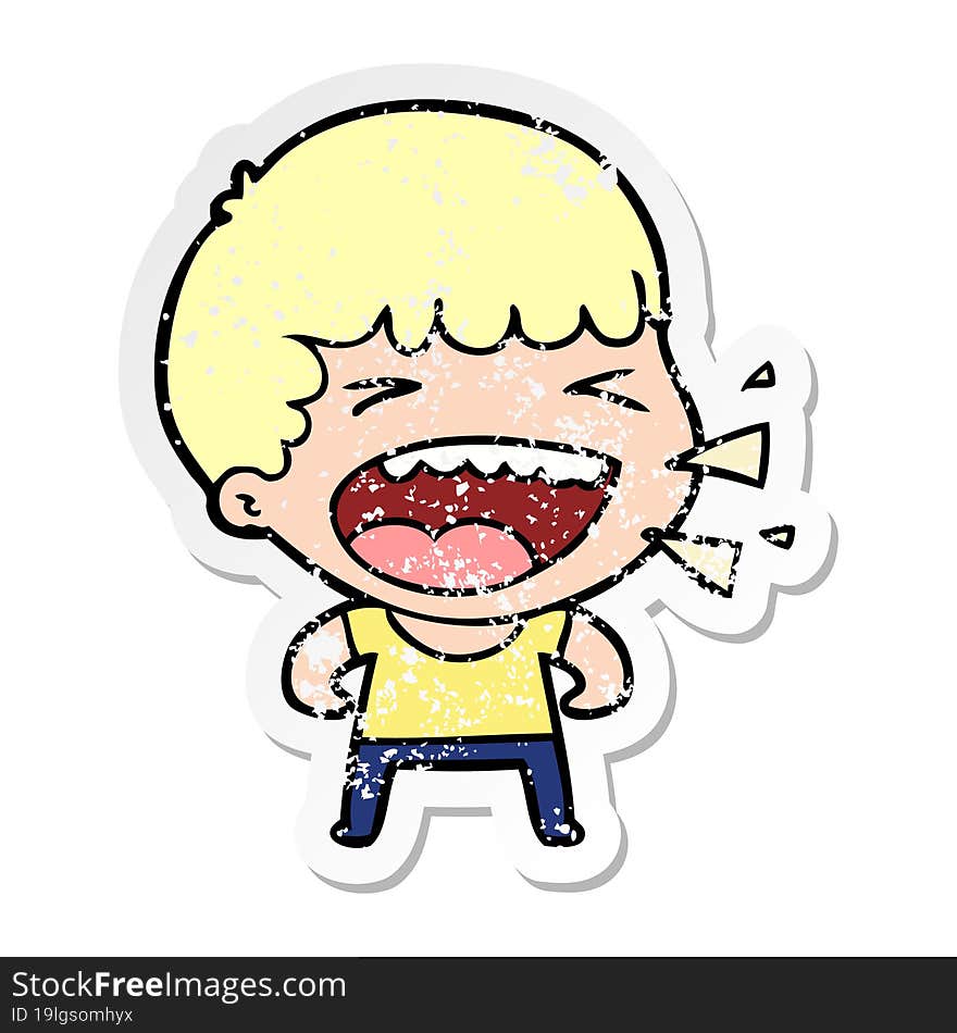 Distressed Sticker Of A Cartoon Laughing Man