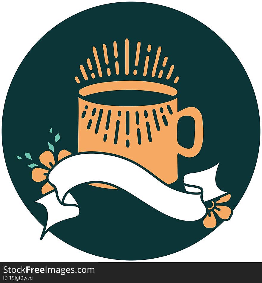 icon with banner of cup of coffee