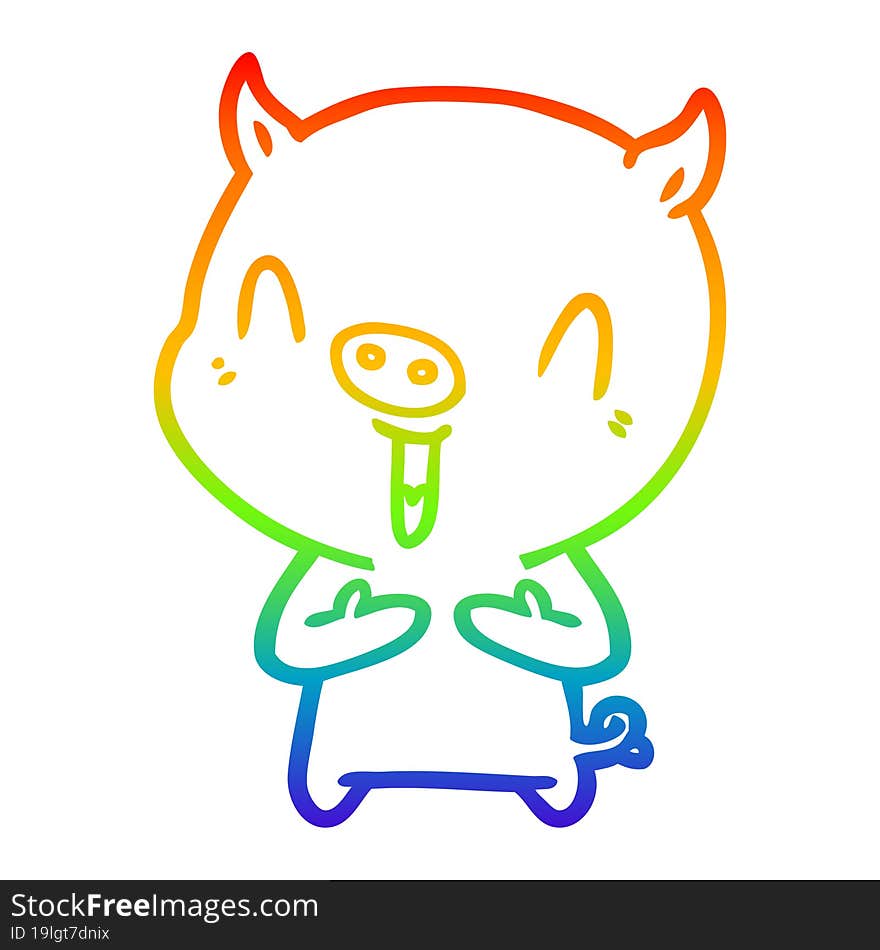 Rainbow Gradient Line Drawing Happy Cartoon Pig