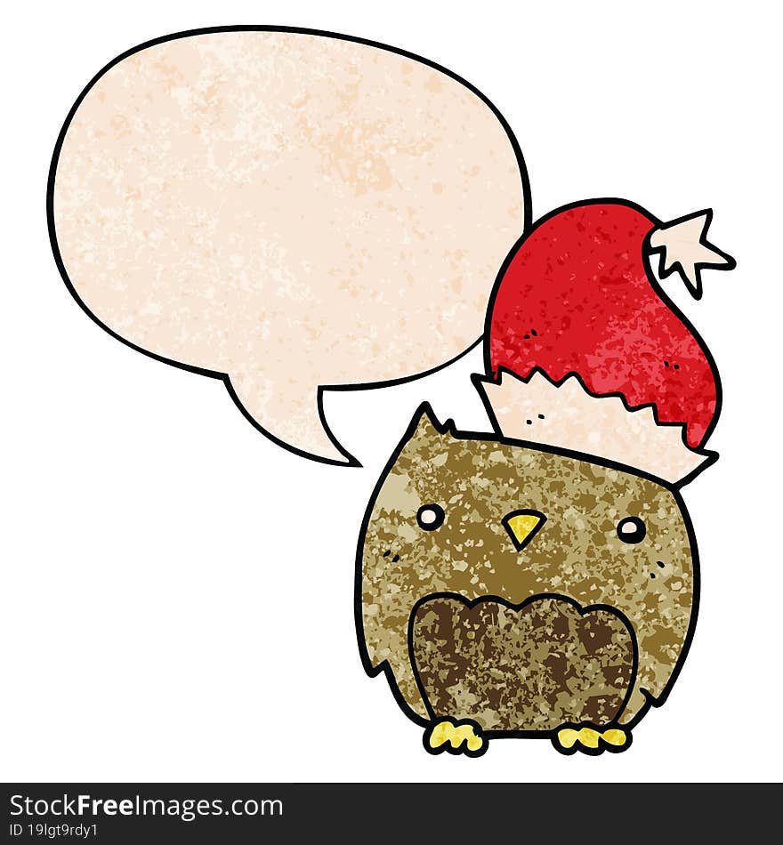 cute christmas owl and speech bubble in retro texture style