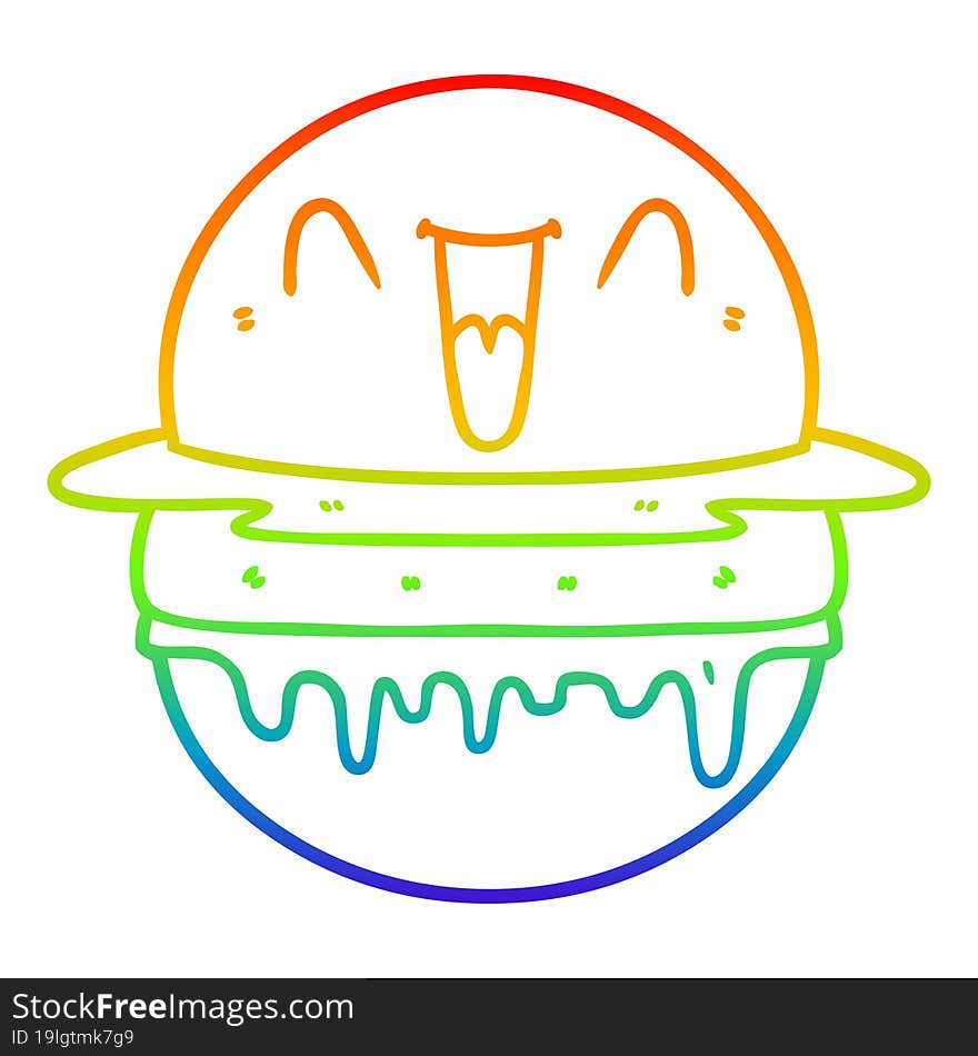 rainbow gradient line drawing cartoon happy burger