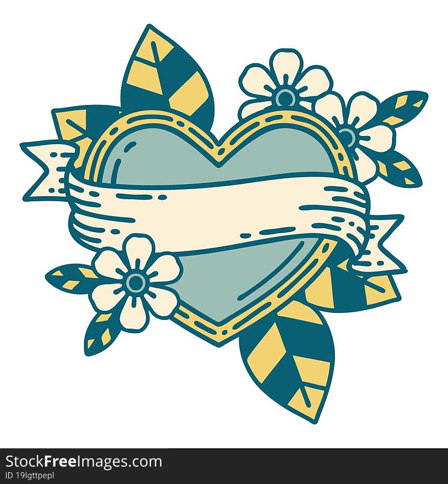 iconic tattoo style image of a heart and banner. iconic tattoo style image of a heart and banner