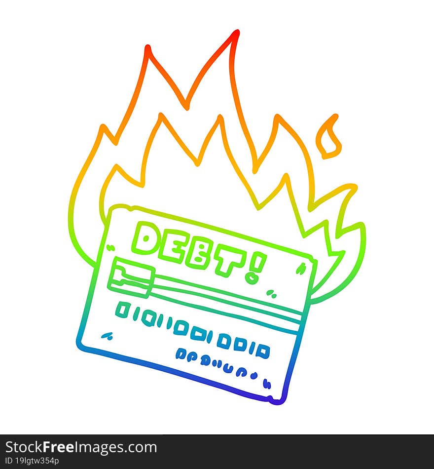 Rainbow Gradient Line Drawing Burning Credit Card Cartoon