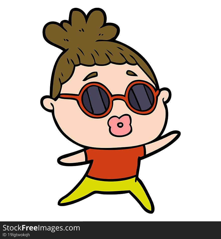 cartoon dancing woman wearing sunglasses. cartoon dancing woman wearing sunglasses