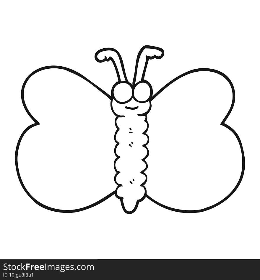 freehand drawn black and white cartoon butterfly