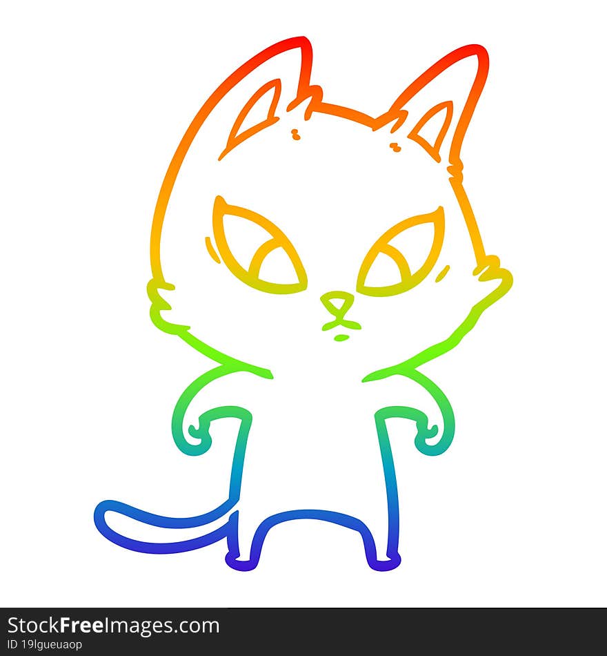 rainbow gradient line drawing confused cartoon cat