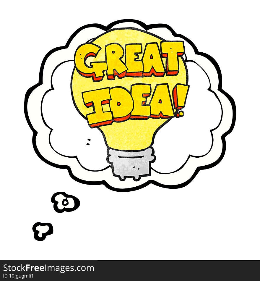 Thought Bubble Textured Cartoon Great Idea Light Bulb Symbol