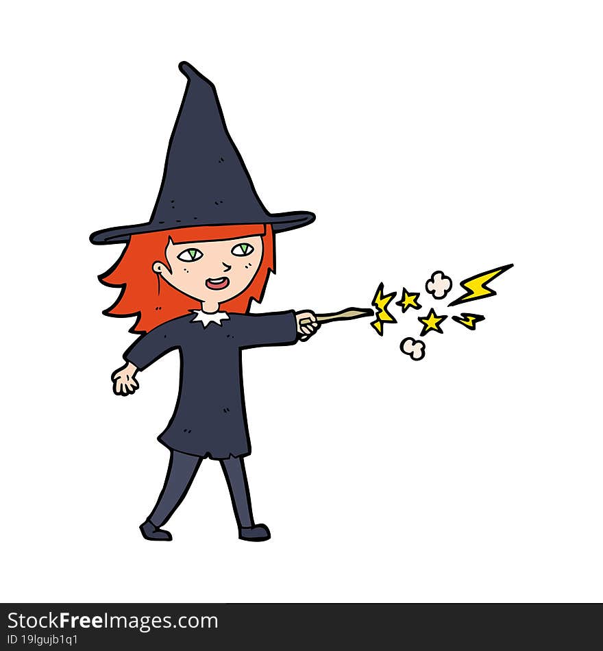 cartoon witch girl casting spell