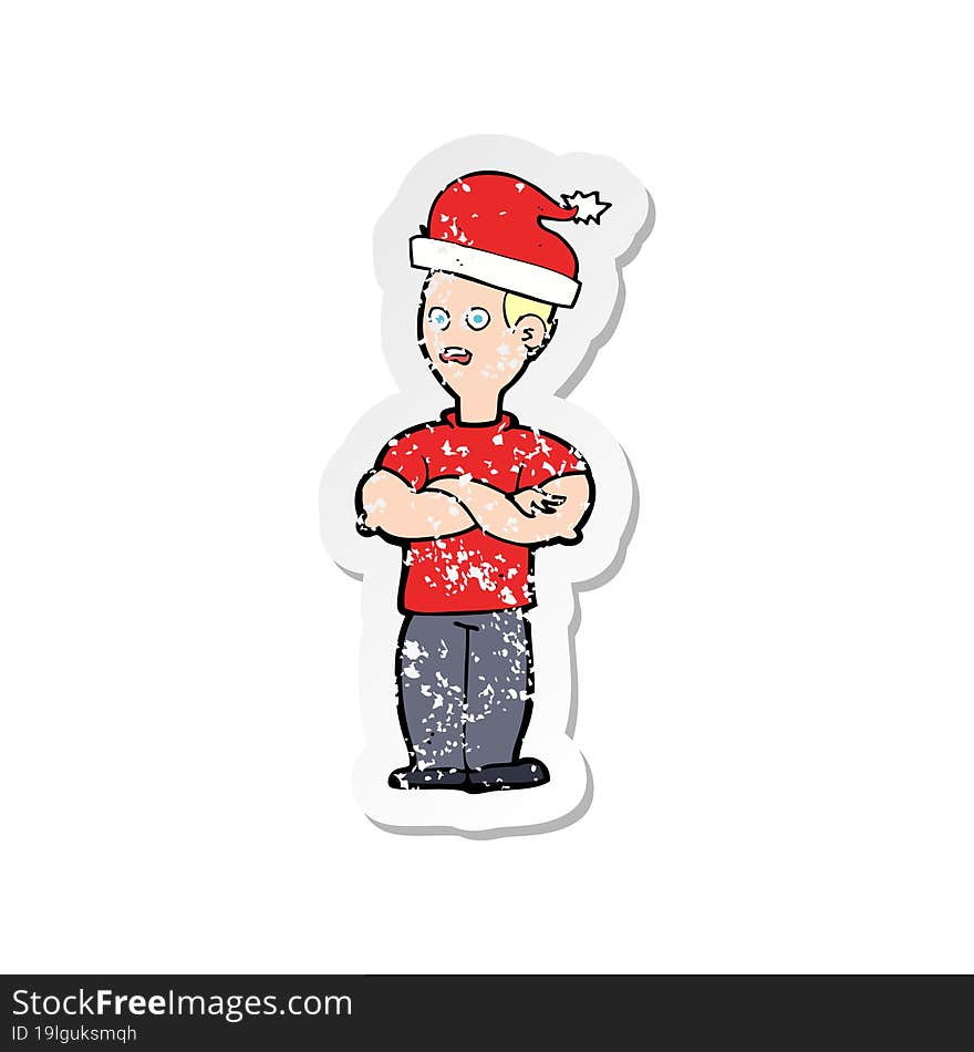 retro distressed sticker of a cartoon man ready for christmas