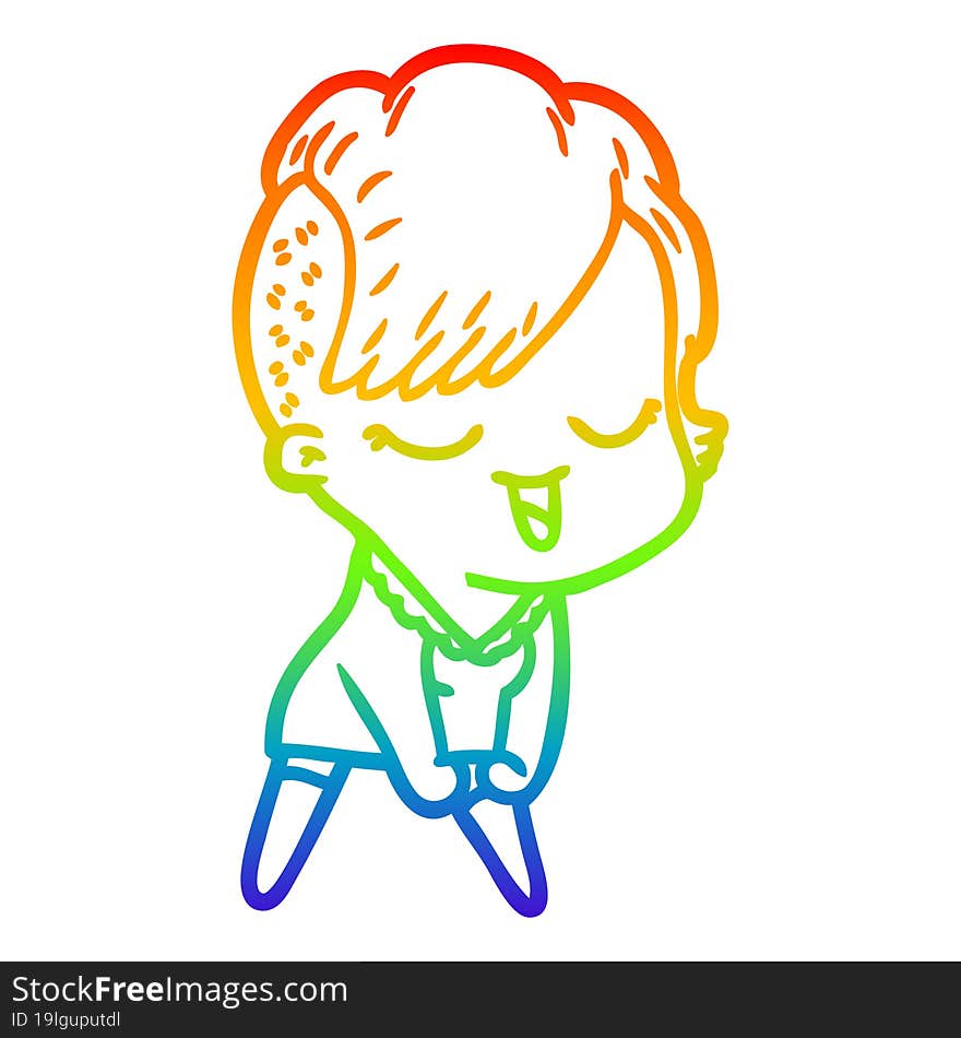 rainbow gradient line drawing happy cartoon girl